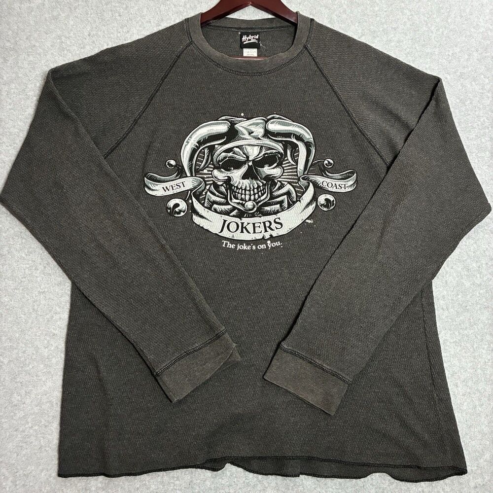 Men’s XL West Coast Jokers Skull Hybrid Tees Thermal Long Sleeve Shirt Graphic